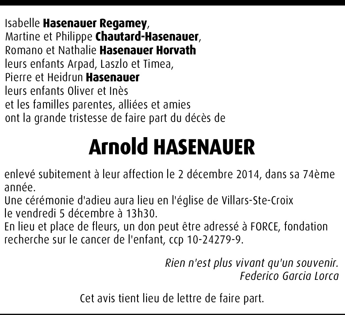 Arnold Hasenauer | Hommages