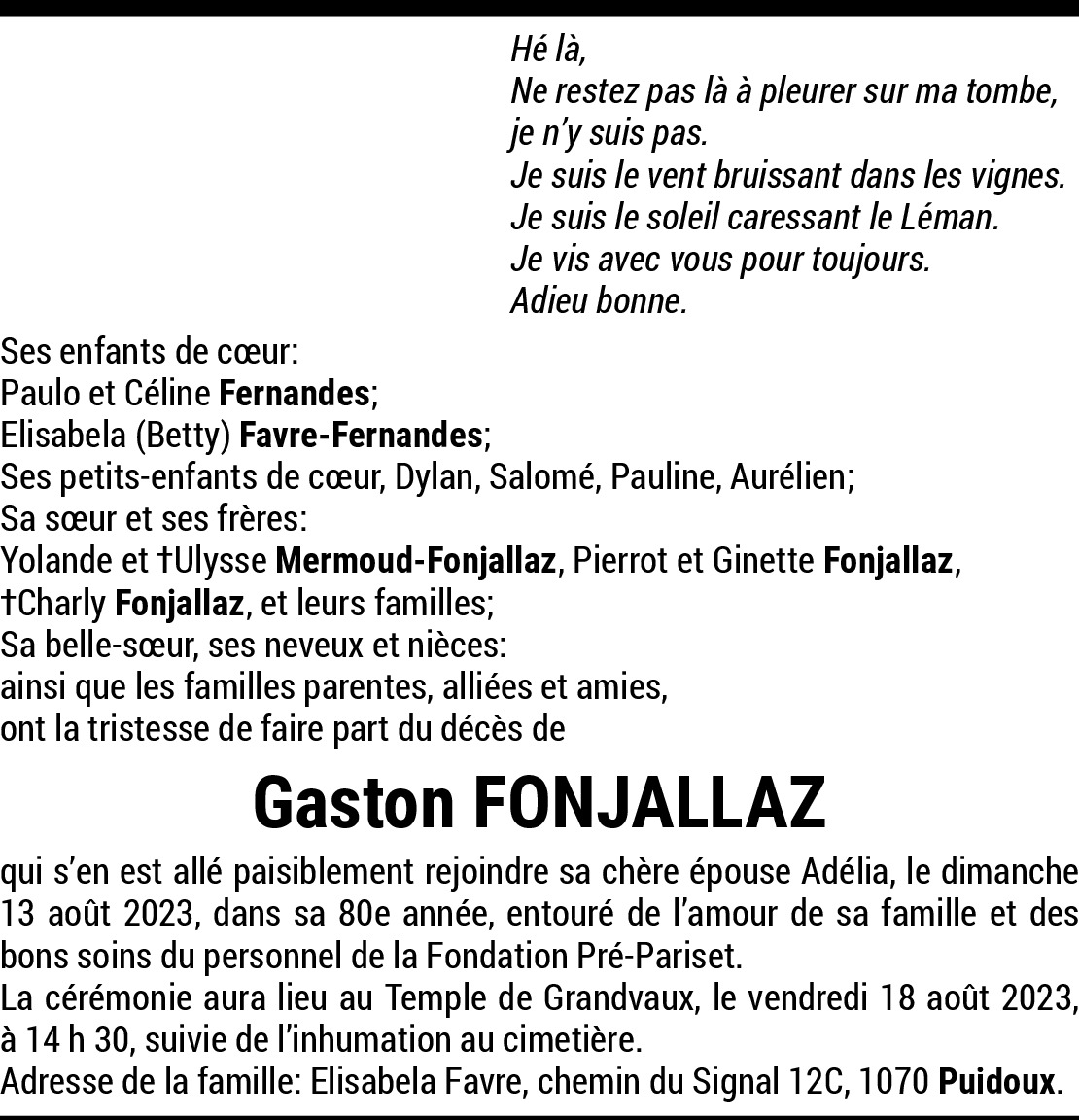 Gaston Fonjallaz Hommages