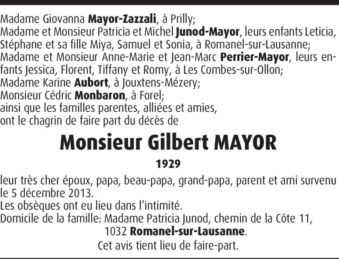 Gilbert Mayor Hommages