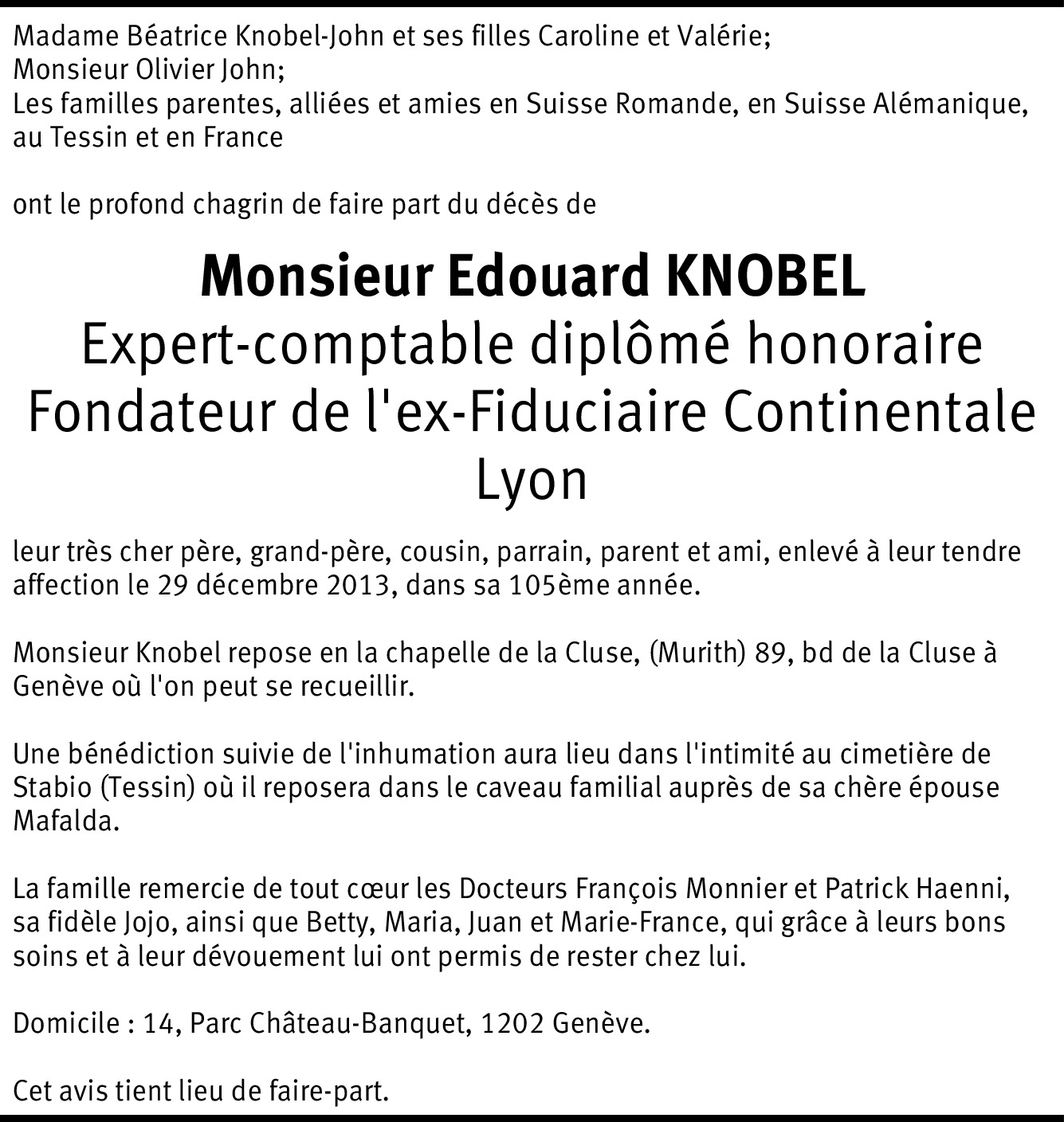 Edouard Knobel Hommages