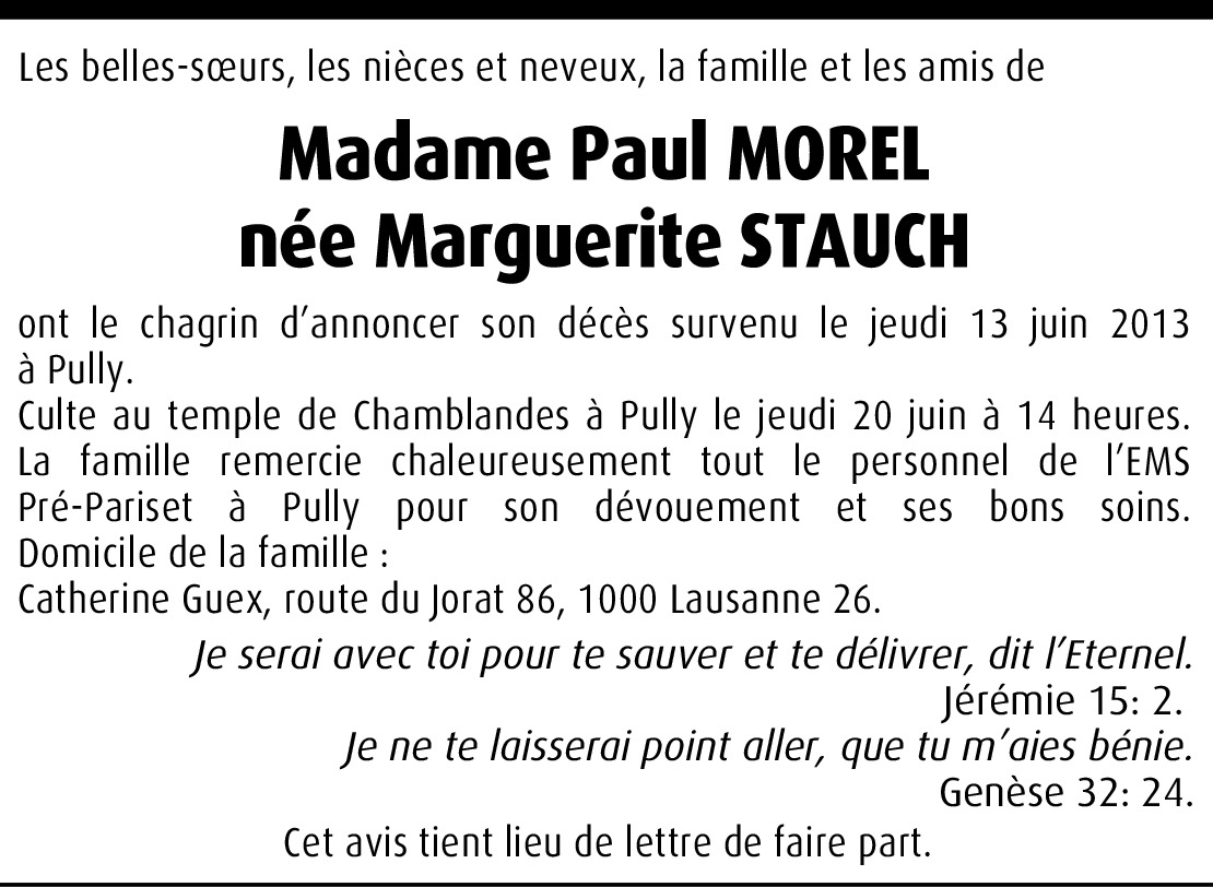 Marguerite Morel Stauch Hommages