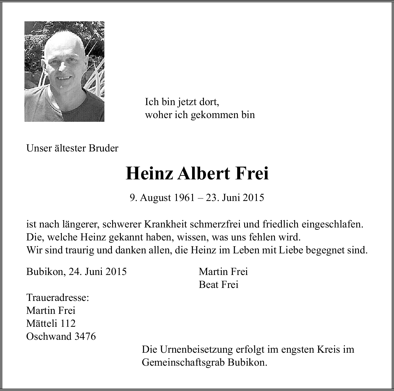 Heinz Albert Frei Hommages