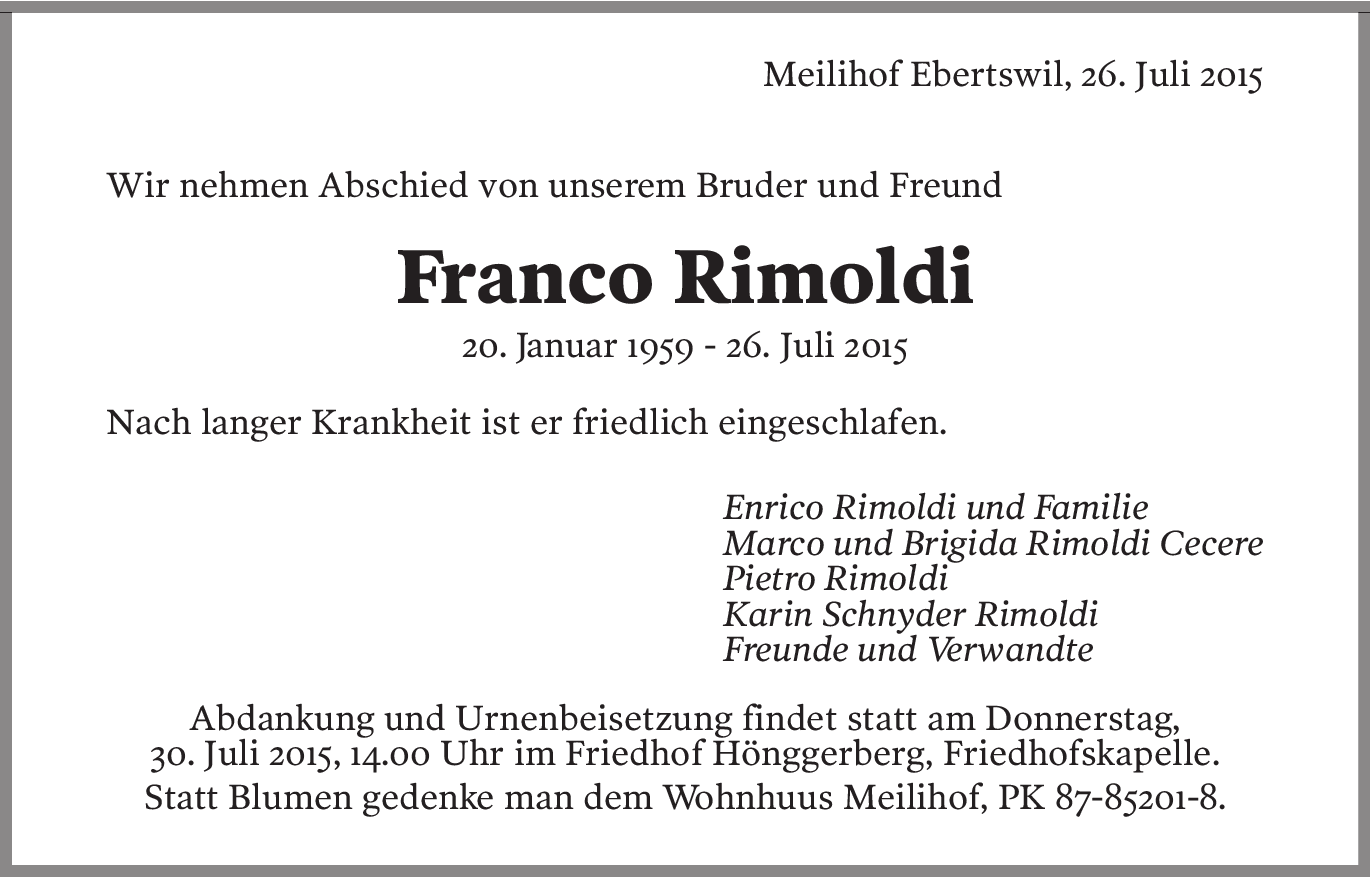 Franco Rimoldi | Hommages