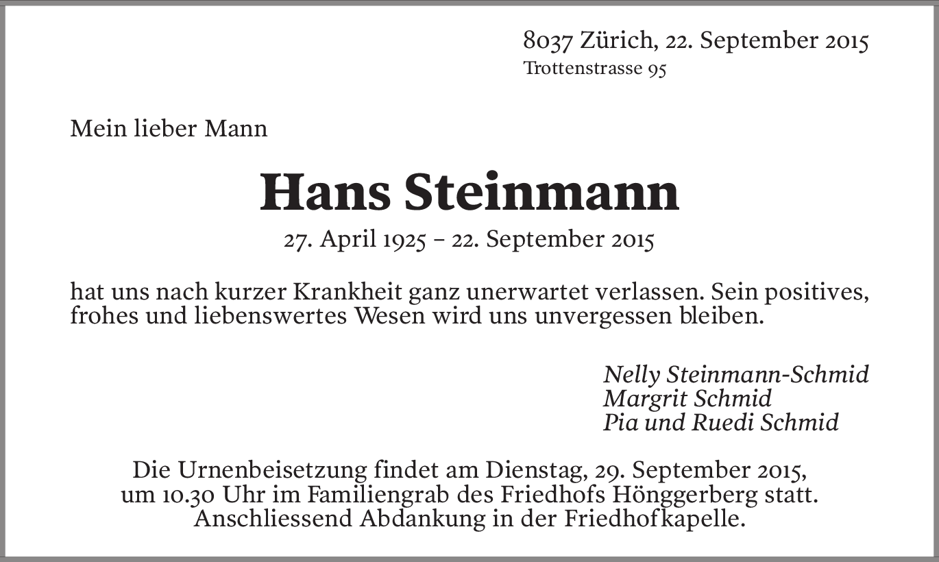 Hans Steinmann Hommages