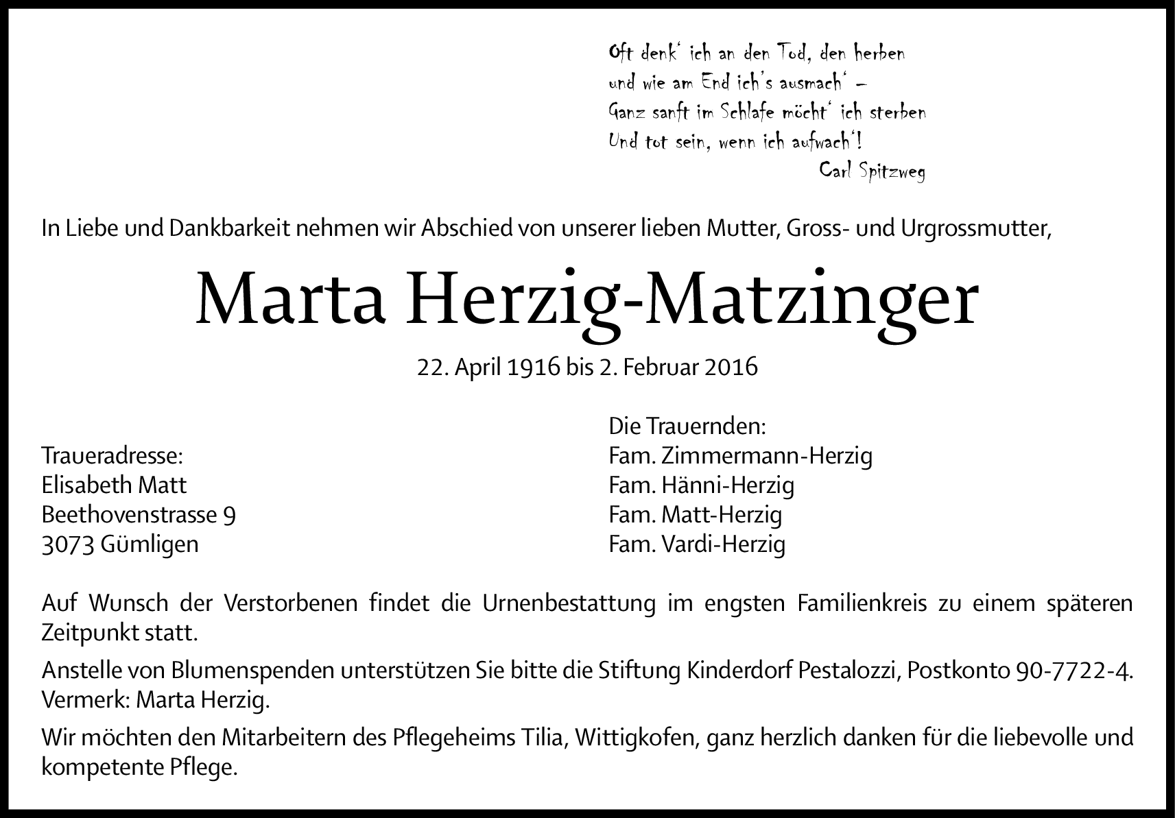 Marta Herzig-Matzinger | Hommages