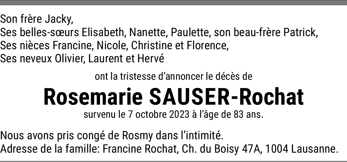 Rosemarie SauserRochat Hommages