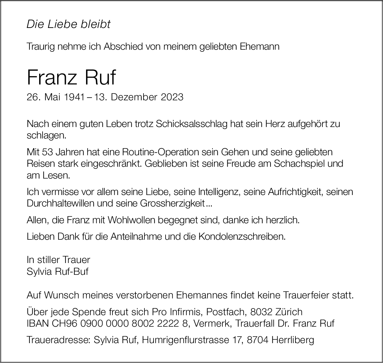 Franz Ruf | Hommages