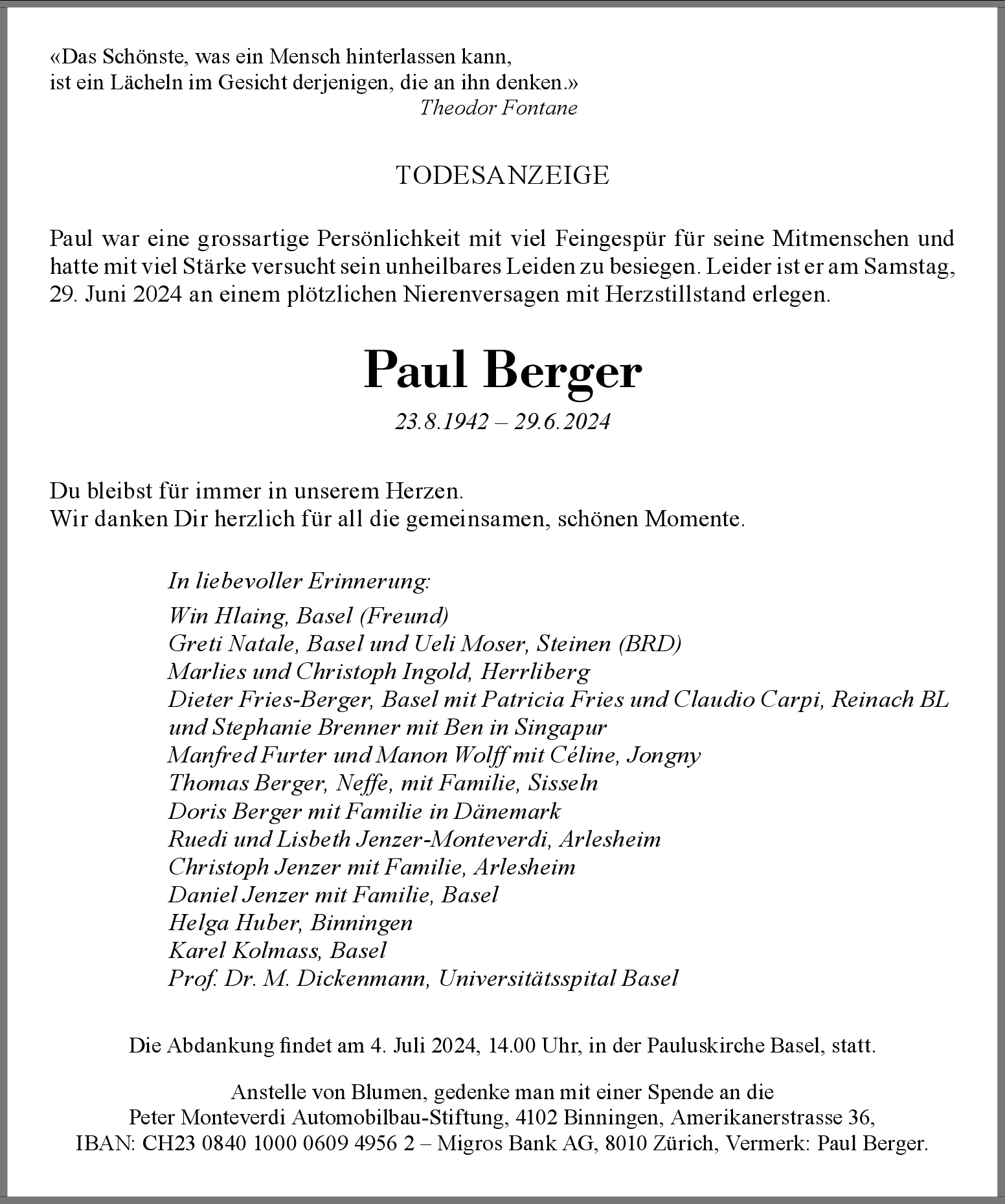 Paul Berger Hommages
