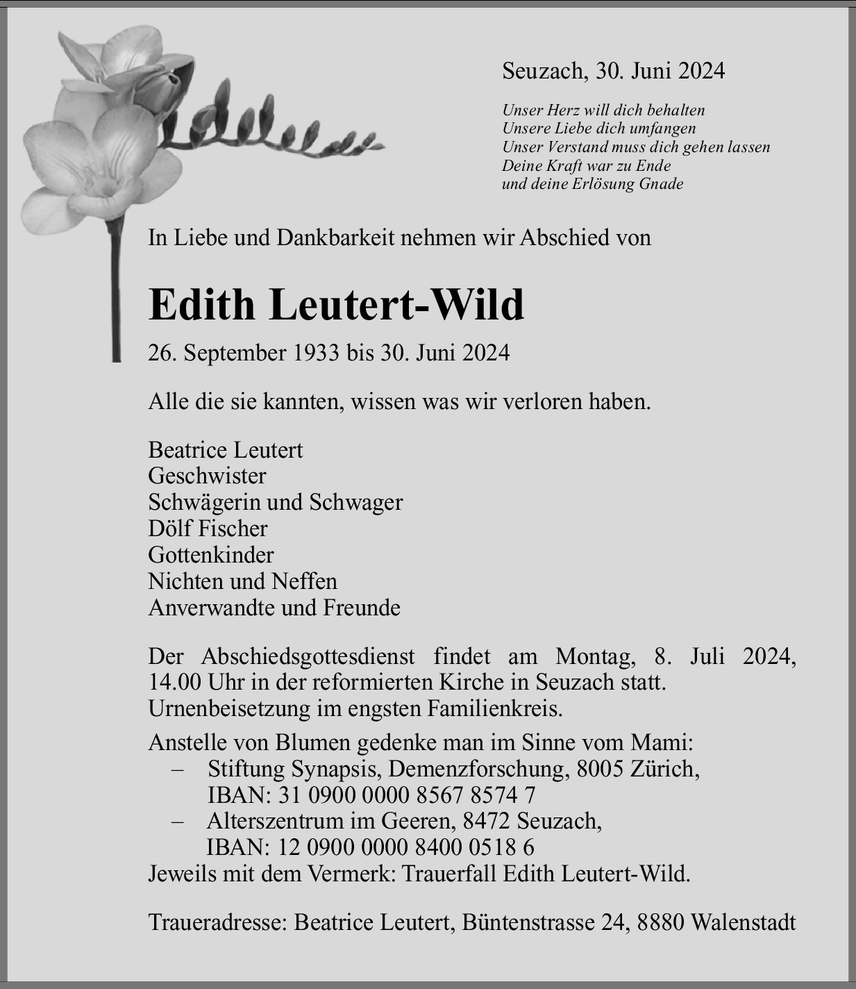 Edith Leutert Wild Hommages