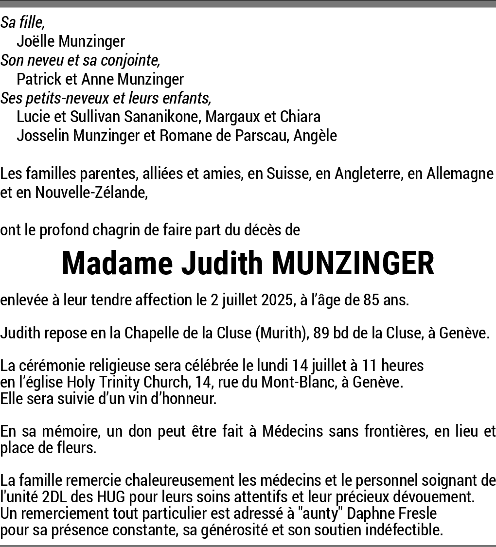 Judith Munzinger Hommages