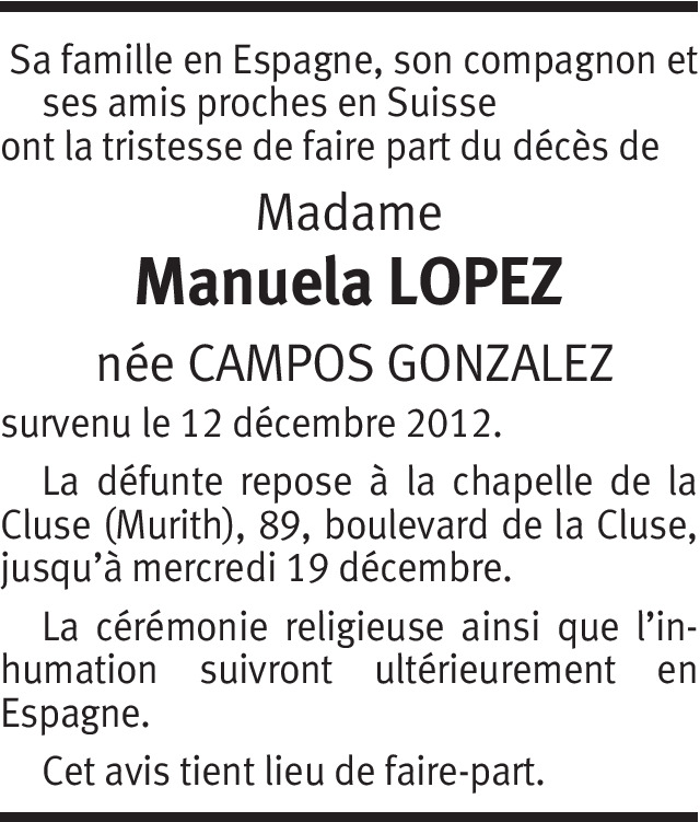 Manuela Lopez Campos Gonzalez Hommages